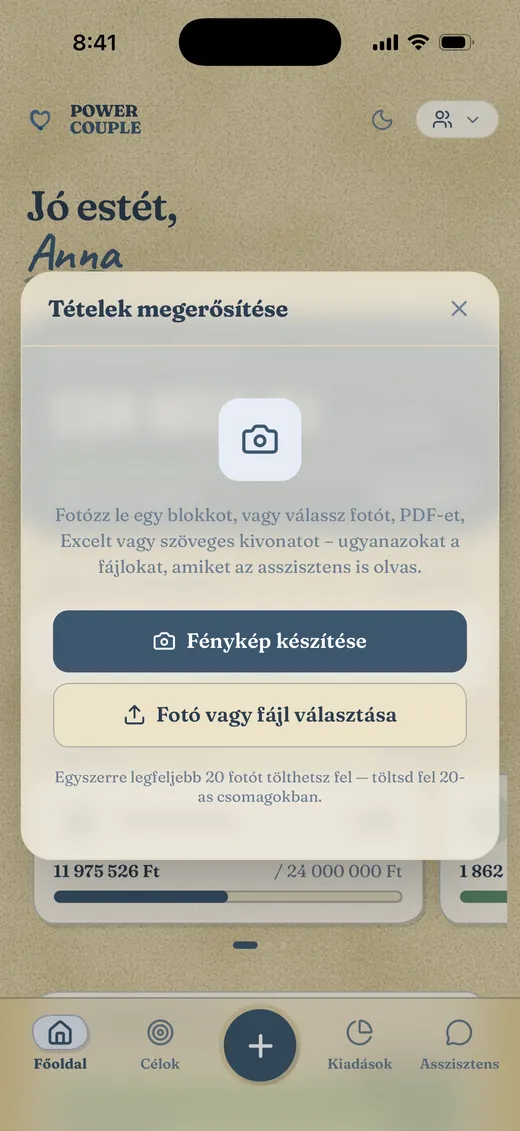 Blokk hozzáadása: fotózzatok vagy válasszatok fájlt, és a tételek maguktól kitöltődnek.